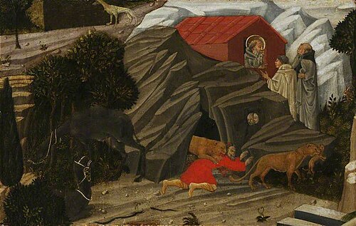 Scenes from the Lives of the Hermits: The Death of the Barbarian Slave-Owner, who Pursued the Monk M, 1445, 