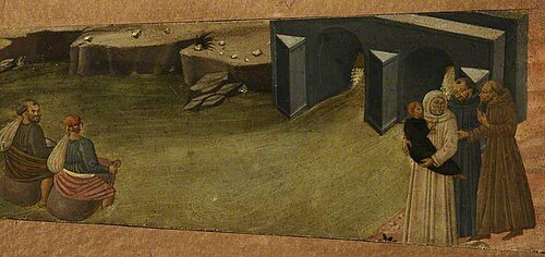Scenes from the Lives of the Hermits: Malchus and His Wife Crossing the River; and Another Scene (fr, 1445, 