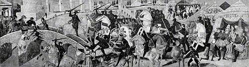 Horatius Cocles Defending the Sublician Bridge (cassone panel), 1450, 