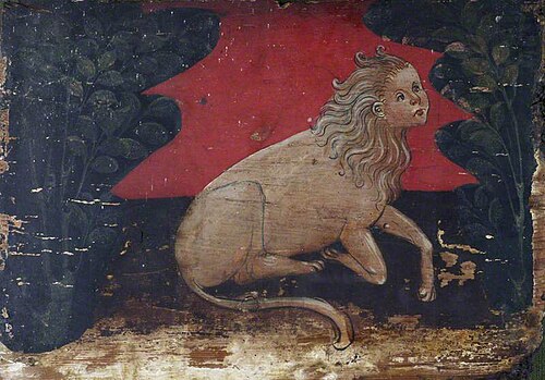 A Human-Headed Lion in a Landscape (panel from a painted ceiling), 1470, 