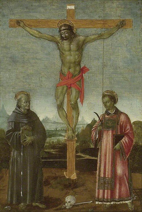 The Crucifixion with Sts Bernardino of Siena and Lawrence, 1480, 