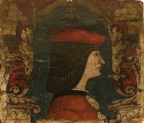 Profile Bust of a Man Facing Right (one of 29 painted panels from a frieze), 1500, 