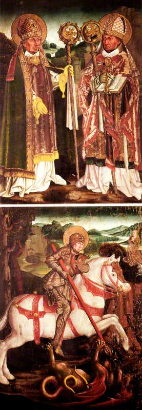 Saint Corbian and (possibly) Saint Adalbert (top panel); Saint George and the Dragon (bottom panel) , 1505, 