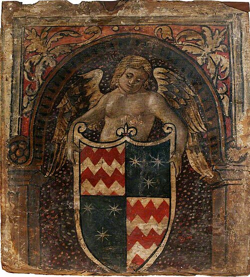 A Cupid with a Coat of Arms (one of 29 painted panels from a frieze), 1500, 