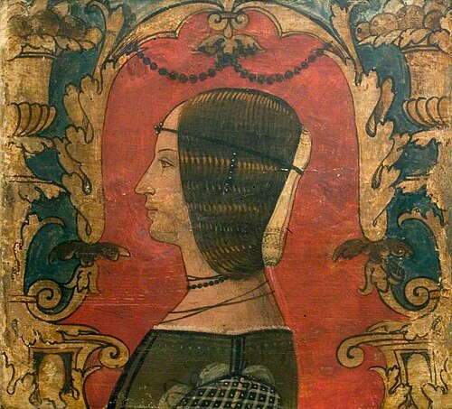 Profile Bust of a Lady Facing Left (one of 29 painted panels from a frieze), 1500, 