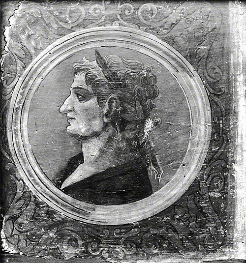 Profile Bust of a Roman Emperor Facing Left (one of 29 painted panels from a frieze), 1500, 