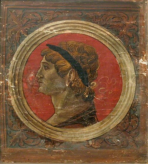 Laureated Bust of a Roman Emperor Facing Left (one of 29 painted panels from a frieze), 1500, 