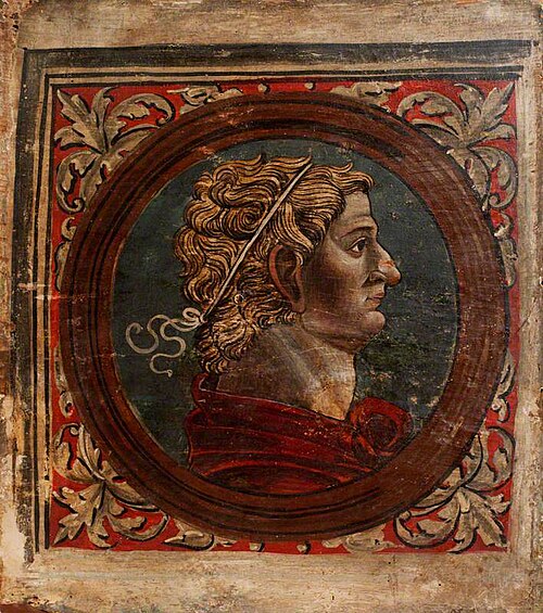 Profile Bust of a Roman Emperor Facing Right (one of 29 painted panels from a frieze), 1500, 