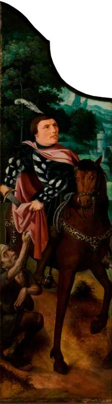 Saint Martin Dividing His Cloak (triptych, left wing), 1500, 
