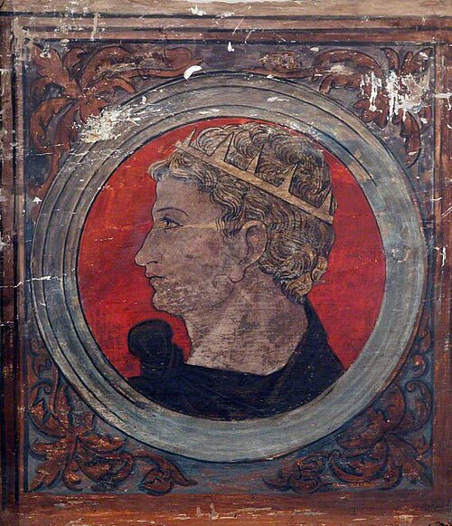 Profile Bust of a Roman Emperor Facing Left (one of 29 painted panels from a frieze), 1500, 