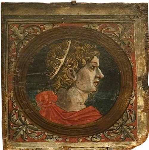 Profile Bust of a Roman Emperor Facing Right (one of 29 painted panels from a frieze), 1500, 