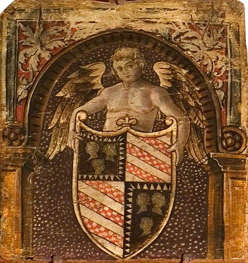 A Cupid with a Coat of Arms (one of 29 painted panels from a frieze), 1500, 