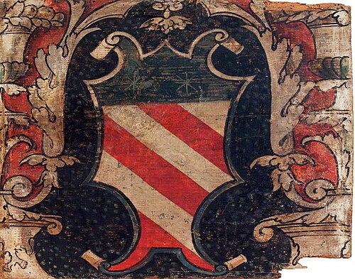 Shield with a Coat of Arms (one of 29 painted panels from a frieze), 1500, 