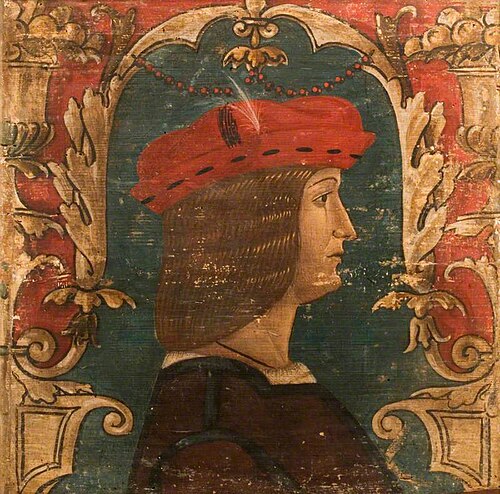 Profile Bust of a Man Facing Right (one of 29 painted panels from a frieze), 1500, 