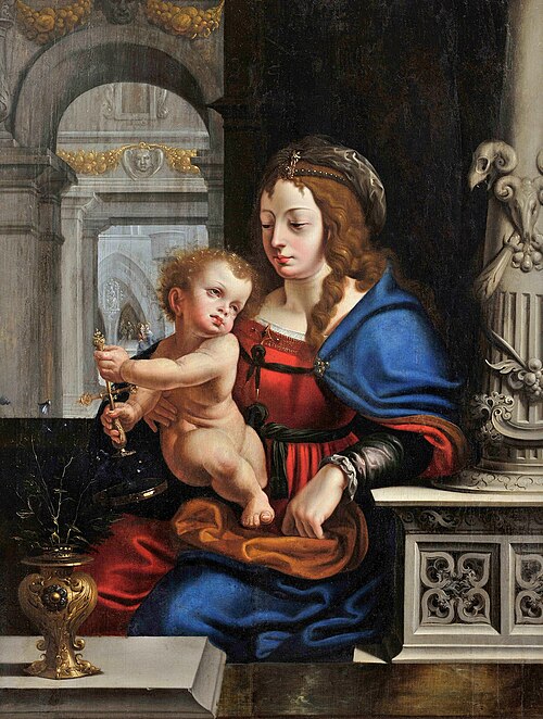 Vierge à l'Enfant sur le fond de l'architecture de la Renaissance., 1535, 