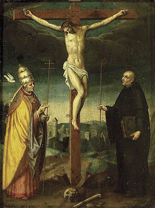The Crucifixion with St Gregory and a Bishop Saint, 1580, 