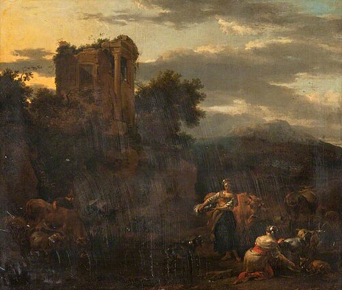Landscape with a Ruined Temple, Peasants and Cattle, , 