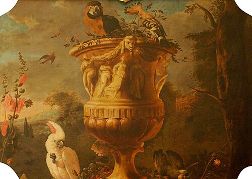 Overdoor with a Vase, Parrots and Cockatoos, 1740, 