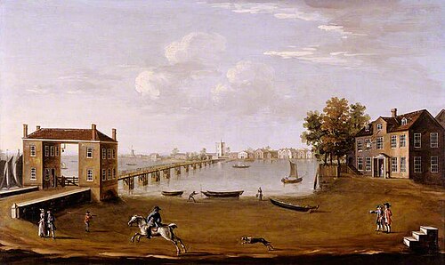 Putney Bridge and Village from Fulham, London, 1750, 