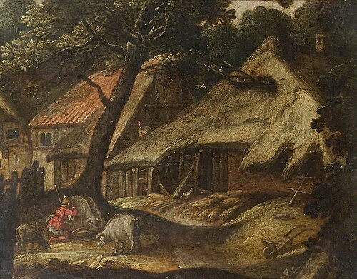 Dutch Farmyard Scene with the Prodigal Son as a Swineherd, 1800, 
