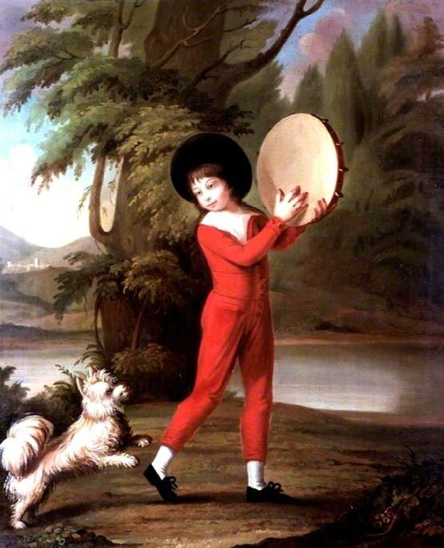Boy Holding a Tambourine, with a Dog, 1800, 