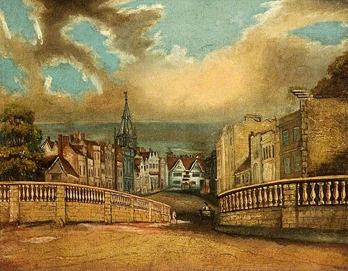 High Street, Chippenham, Wiltshire, Looking South from the Town Bridge, 1820, 