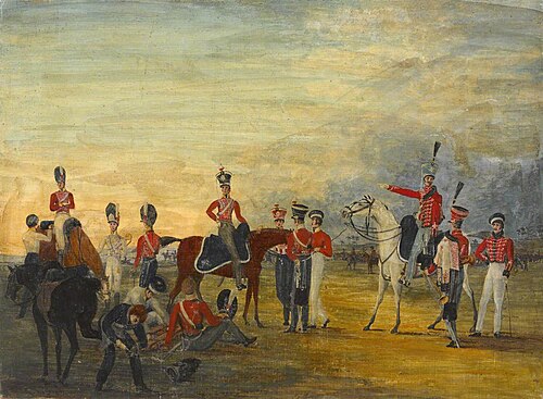A Group of Mounted and Dismounted Officers and Men of the Yorkshire Yeomanry, in Various Orders of D, 1820, 
