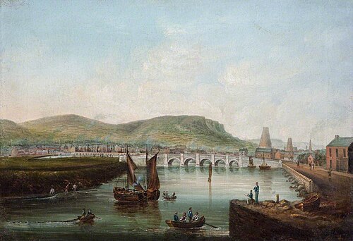 View of the River Lagan and 'Halfpenny' Bridge, 1835, 