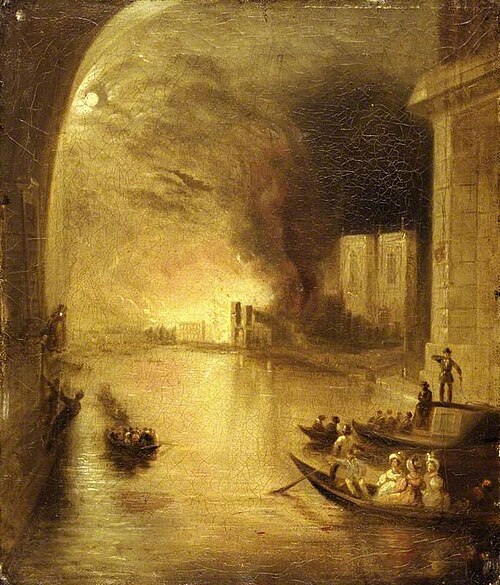 The Burning of the House of Commons, 16 October 1834, Seen from the River, 1834, 