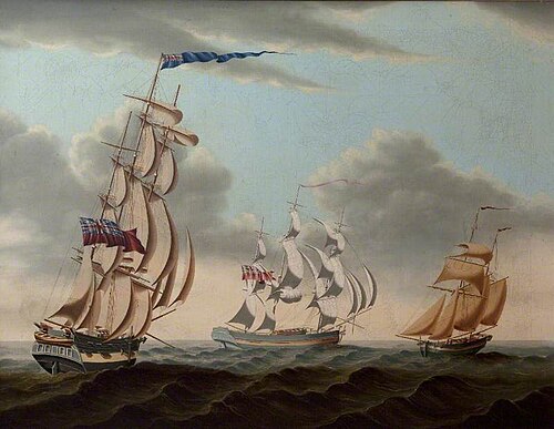Three English Sailing Ships, 1840, 