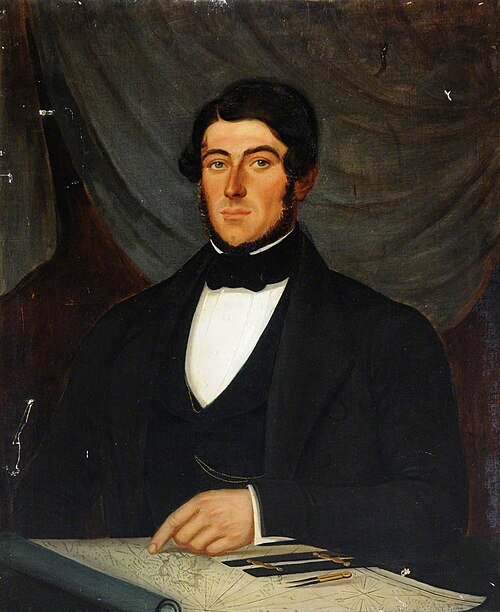 Captain Ernest Esnouf with a Map of Jersey, 1840, 