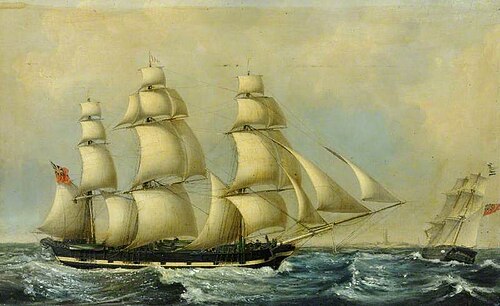 A Barque under Full Sail off Spurn Point, East Riding of Yorkshire, 1860, 