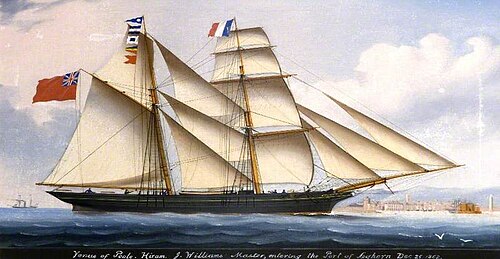 The Brigantine 'Venus' of Poole Entering Leghorn, December 1842, 1862, 
