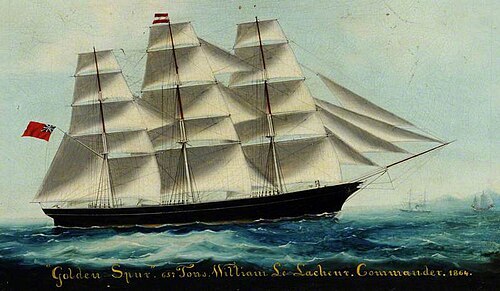 Guernsey Fully-Rigged Ship 'Golden Spur', Built 1864, 1875, 