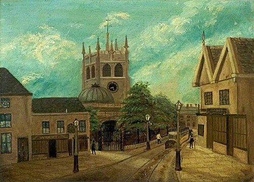 Old St Werburgh's Church, Derby, from Friargate, 1882, 