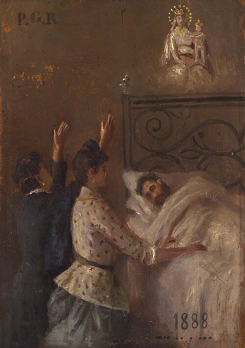 Two Women Attending a Man in Bed and Appealing to Sansovino's Virgin and Child, 1888, 