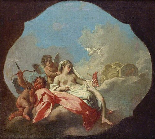 Venus and Cupid with a Putto in the Clouds, 1750, 