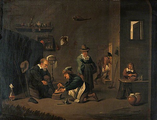 A Surgeon Removing a Plaster from a Man's Foot, , 