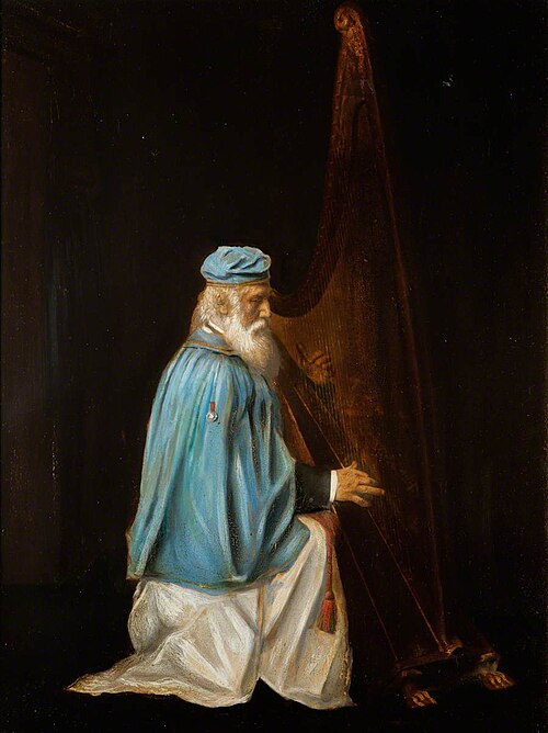 John Roberts (1816–1894), Playing Triple Harp, 1880, 
