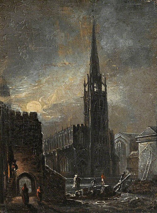 Holy Trinity and St Michael's, Coventry, by Night, 1826, 