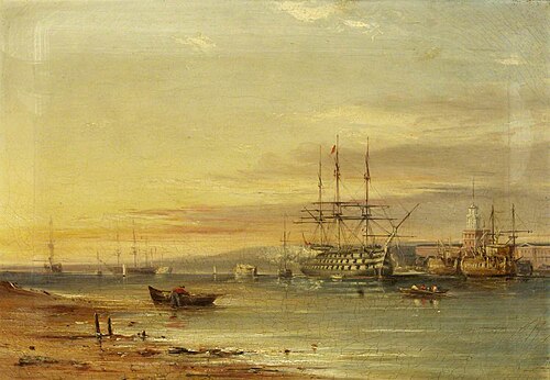 View of Portsmouth Harbour, Showing HMS 'Victory', 1850, 