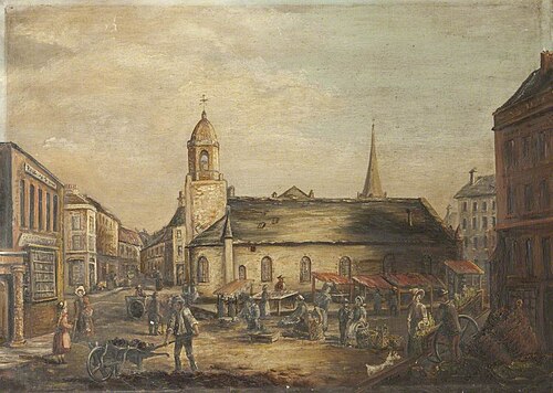 Old St Matthew's Church with Market Stalls, 1850, 
