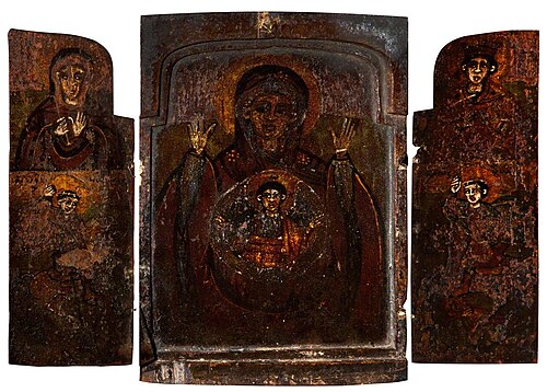 Icon with the Virgin Blachernitissa (triptych), 1800, 