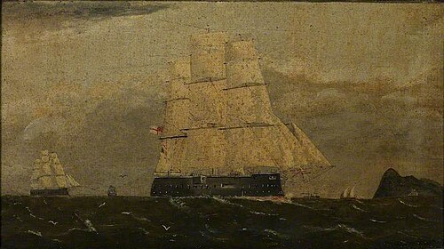 Iron Clad Warship off Gibraltar, 1850, 