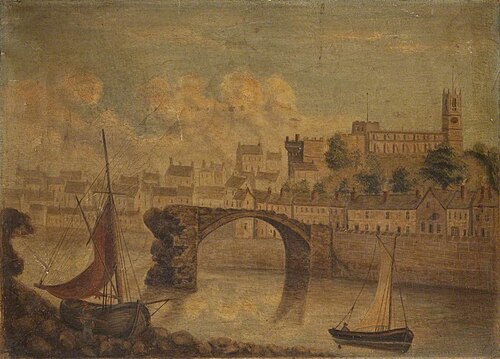 Lancaster Castle, Church and Old Bridge, 1800, 