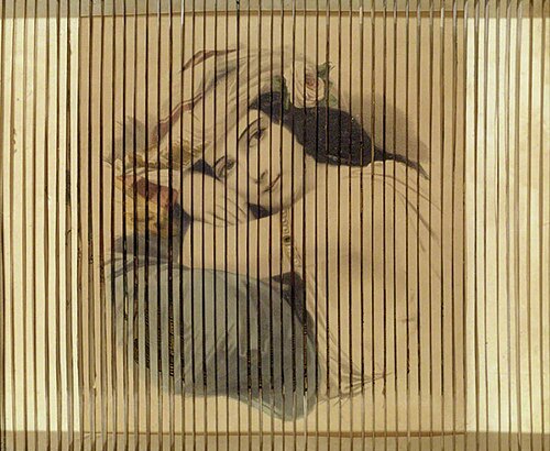 Three-Way Painting of Flowers, a Ship, and a Lady (viewed from the front), 1850, 