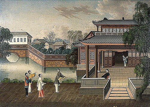 Figures Approaching a Riverside Mansion, 1800, 