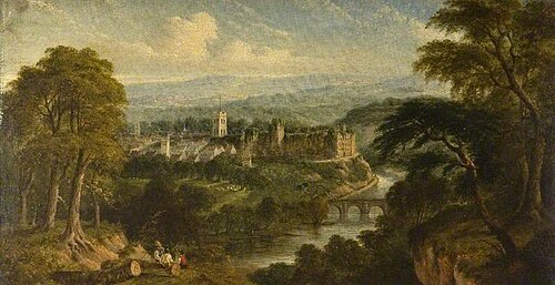 River Scene with Village, Ludlow, 1850, 