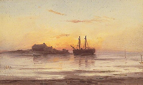 Sailing Vessels Moored at Sunset, 1850, 