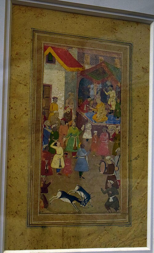 Akbar watching deer fighting, 1700, 